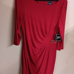 JH Knee-Length 3/4 Sleeve Red  Dress Size16 Retail $79